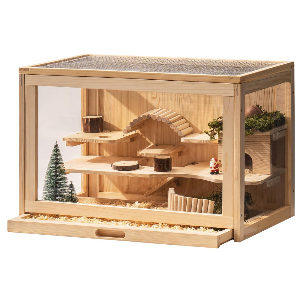 Mewoo wooden hamster cage two-tier design expands play space for active dwarfs