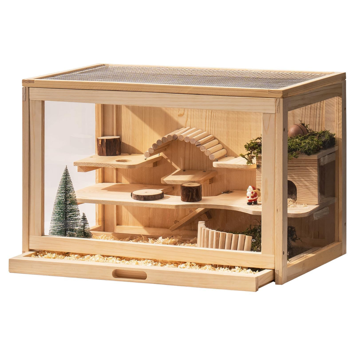 Mewoo wooden hamster cage two-tier design expands play space for active dwarfs