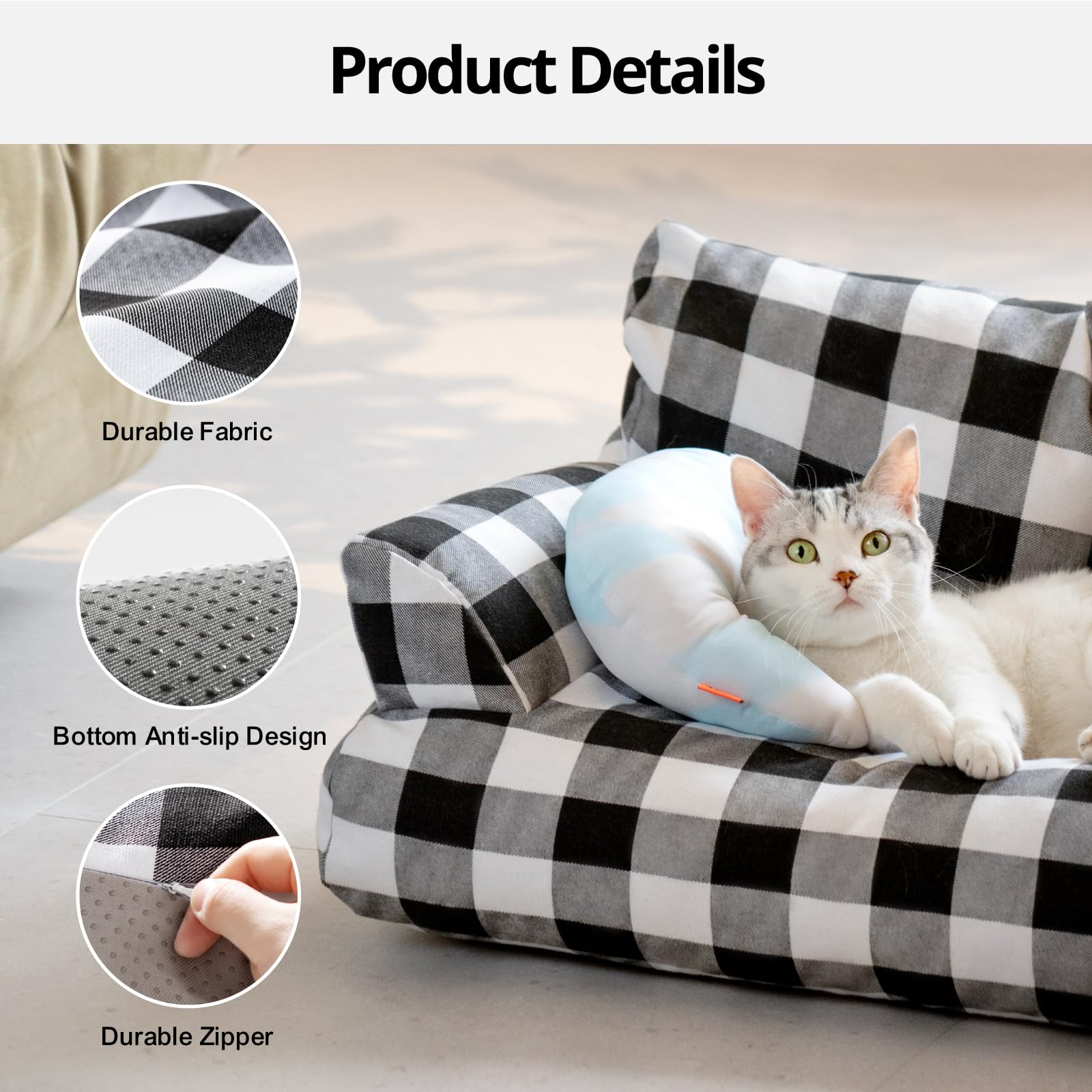 MEWOOFUN canvas pet bed highlights durable material for long-lasting use.