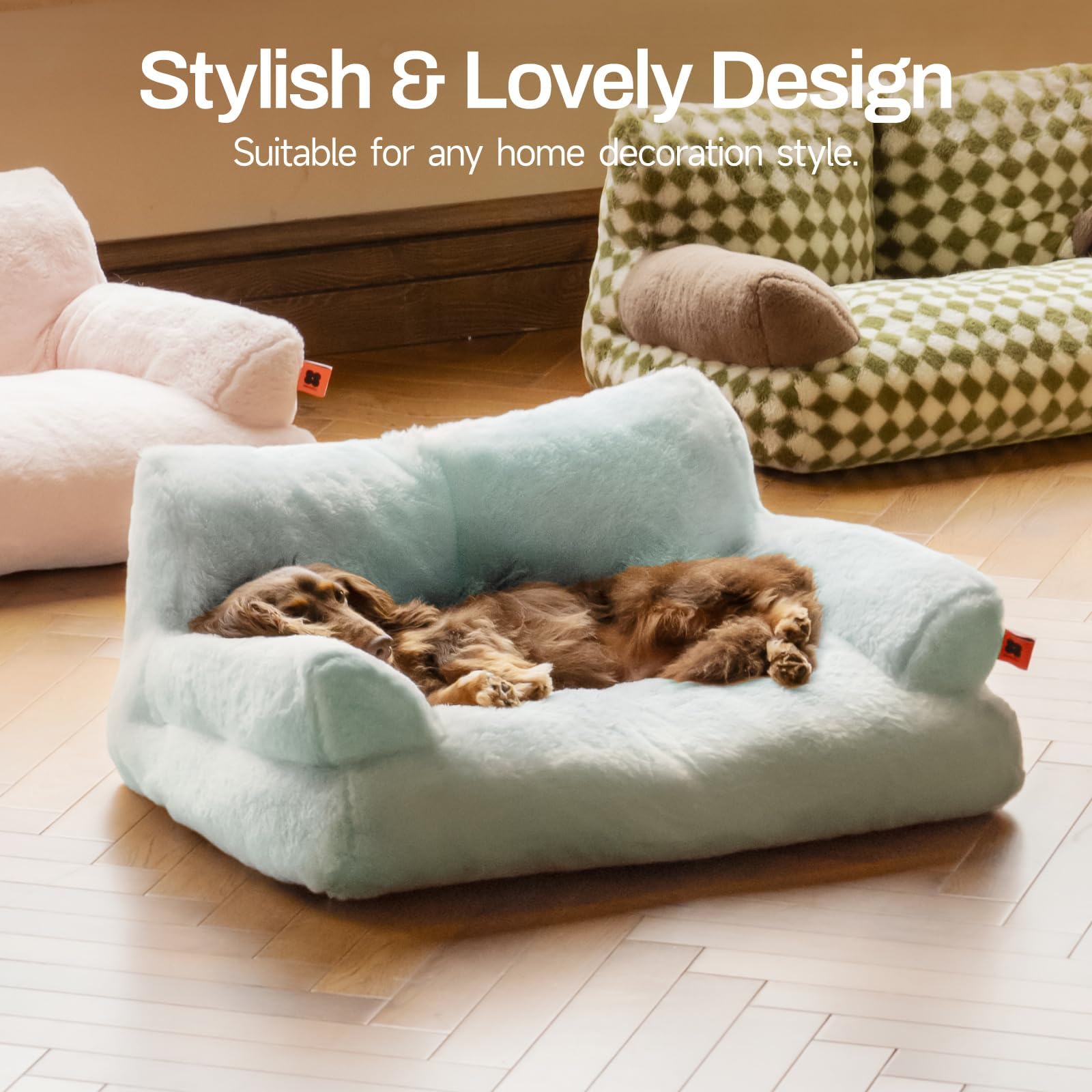 MEWOOFUN cat bed blue front view highlighting cozy lounging for nap-ready pets