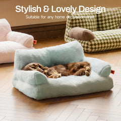 MEWOOFUN cat bed blue front view highlighting cozy lounging for nap-ready pets