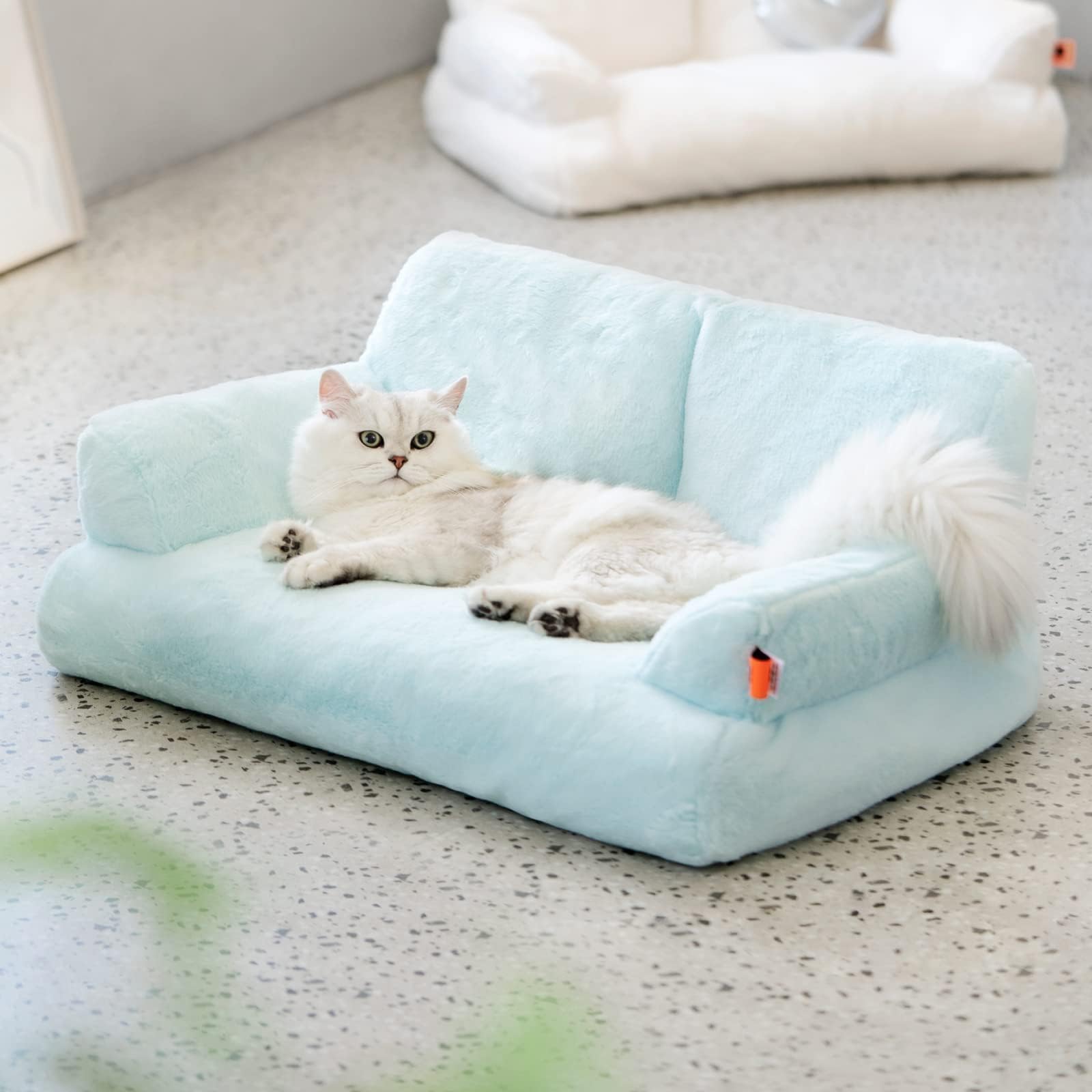 MEWOOFUN cat bed blue in living room offering a cozy everyday retreat