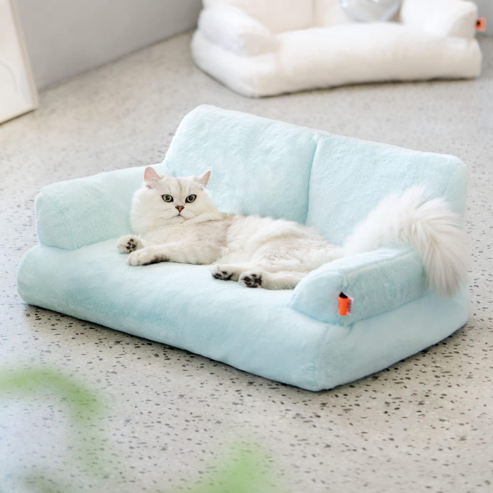 MEWOOFUN cat bed blue in living room offering a cozy everyday retreat