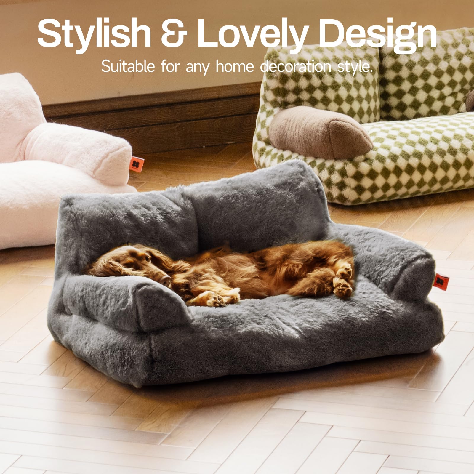 MEWOOFUN dog couch anti-slip bottom keeps it in place on floors.