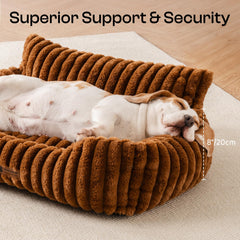 MEWOOFUN Dog Couch Bed closeup fabric highlights plush rabbit-fur feel
