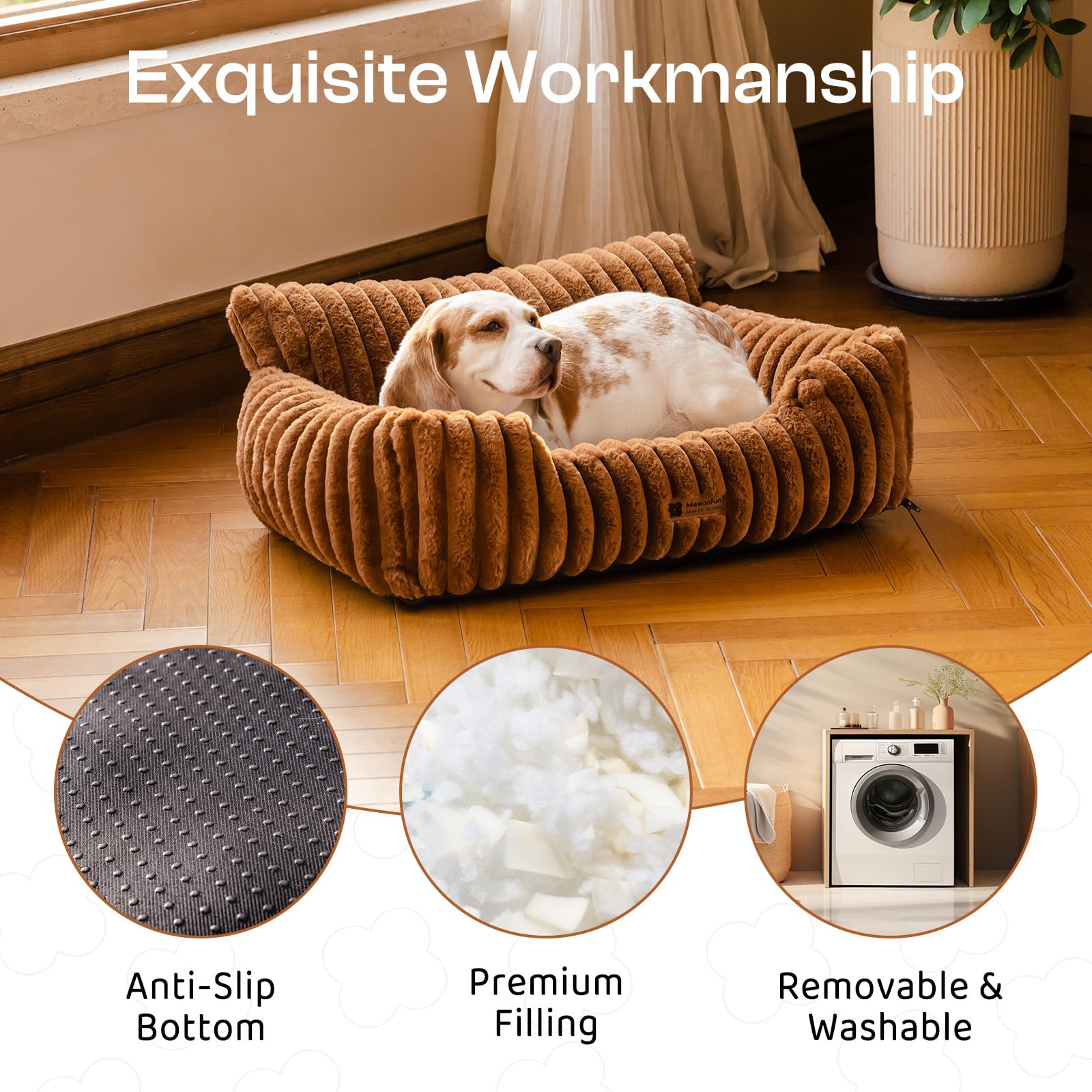 MEWOOFUN Dog Couch Bed dog-on-bed scene illustrates versatile lounging use