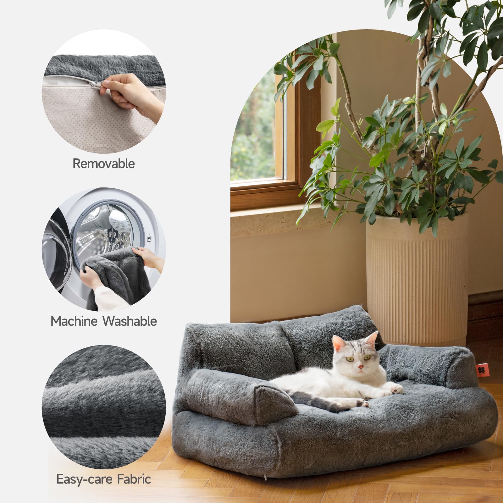 MEWOOFUN dog couch removable cover enables easy machine washing.