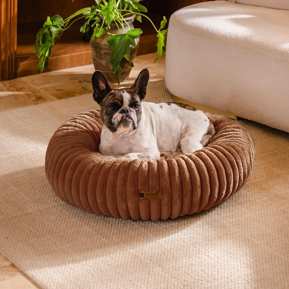 MEWOOFUN donut bed packaged for gifting with soft inviting texture.