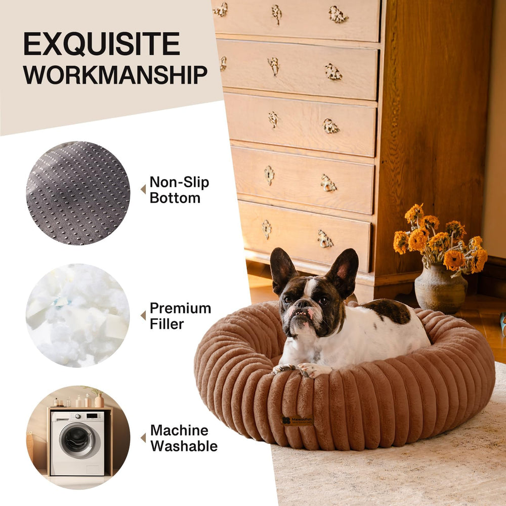 MEWOOFUN donut bed removable cover for easy washing and care.