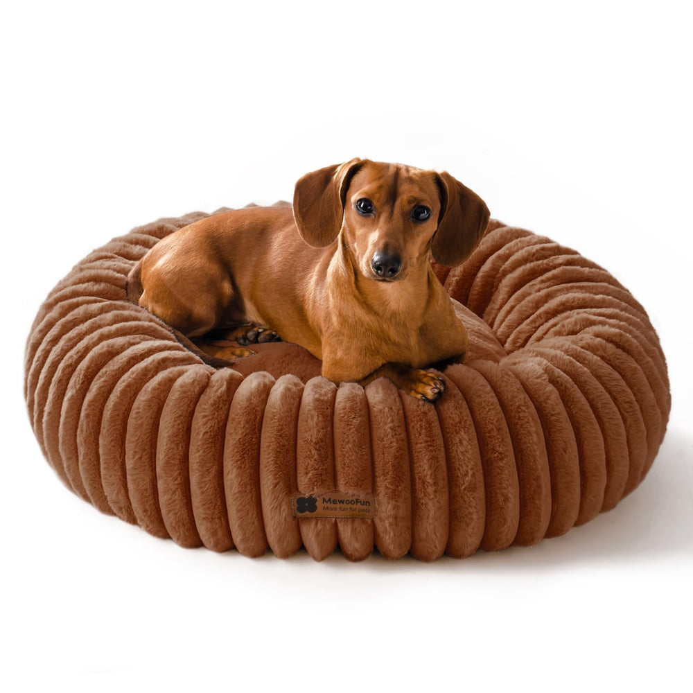 MEWOOFUN donut bed top view offers cozy support for small dogs.