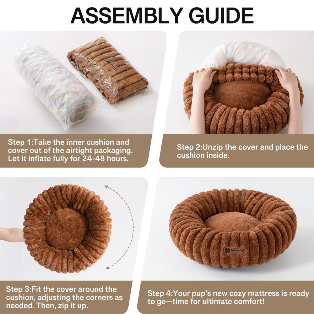 MEWOOFUN donut bed in use on floor provides a safe cozy retreat.