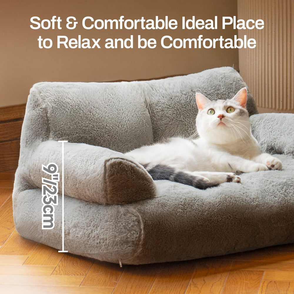 MEWOOFUN soft grey fabric creates inviting pet lounging space
