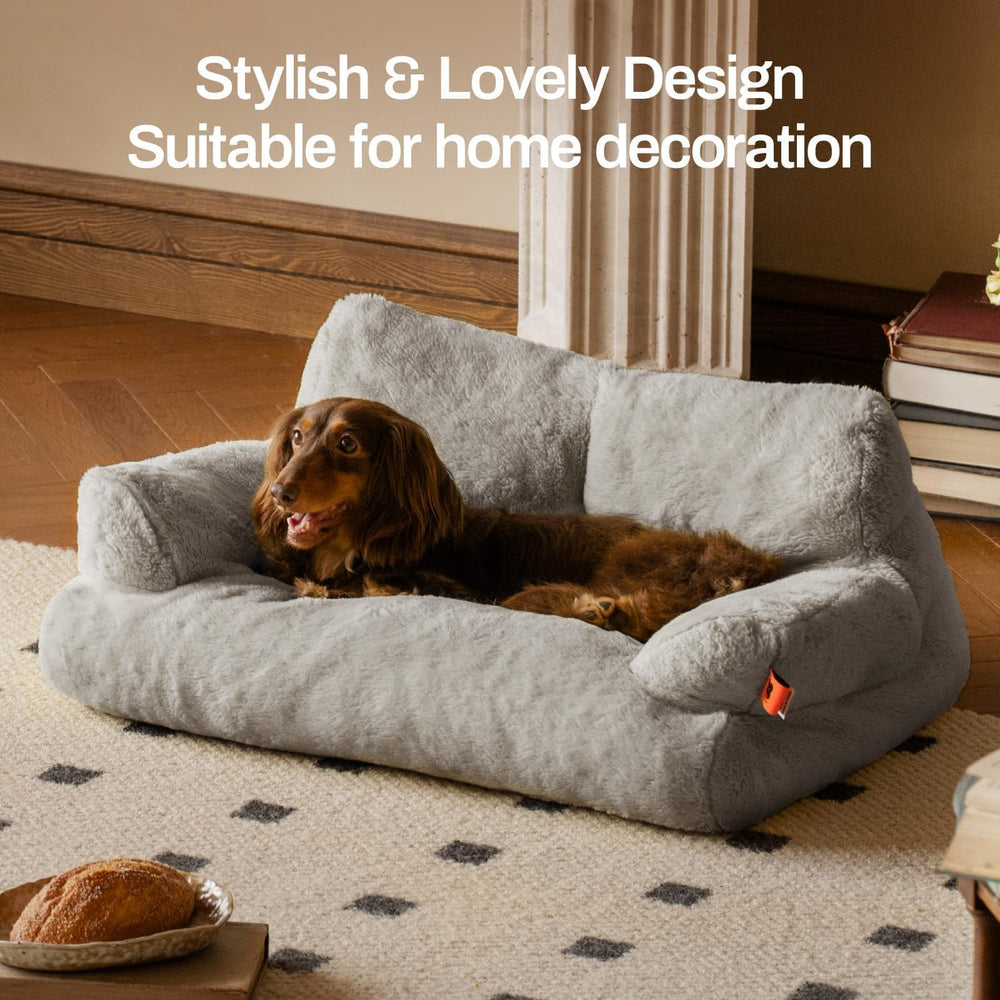 MEWOOFUN soft fluffy pet sofa grey invites cozy lounging for small pets