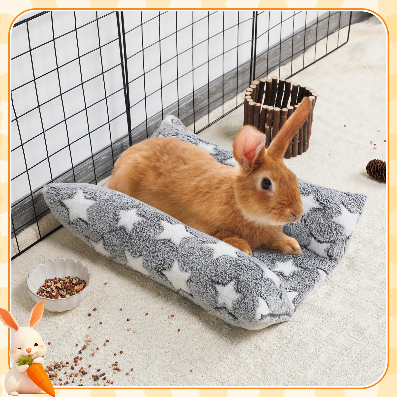 MEWTOGO bunny bed gray-star closeup-pattern reveals soft, skin-friendly fabric and star design.