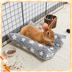 MEWTOGO bunny bed gray-star closeup-pattern reveals soft, skin-friendly fabric and star design.