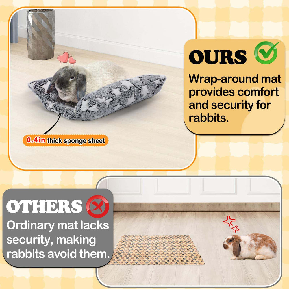MEWTOGO bunny bed gray-star side view highlights thick cushion supporting joints.
