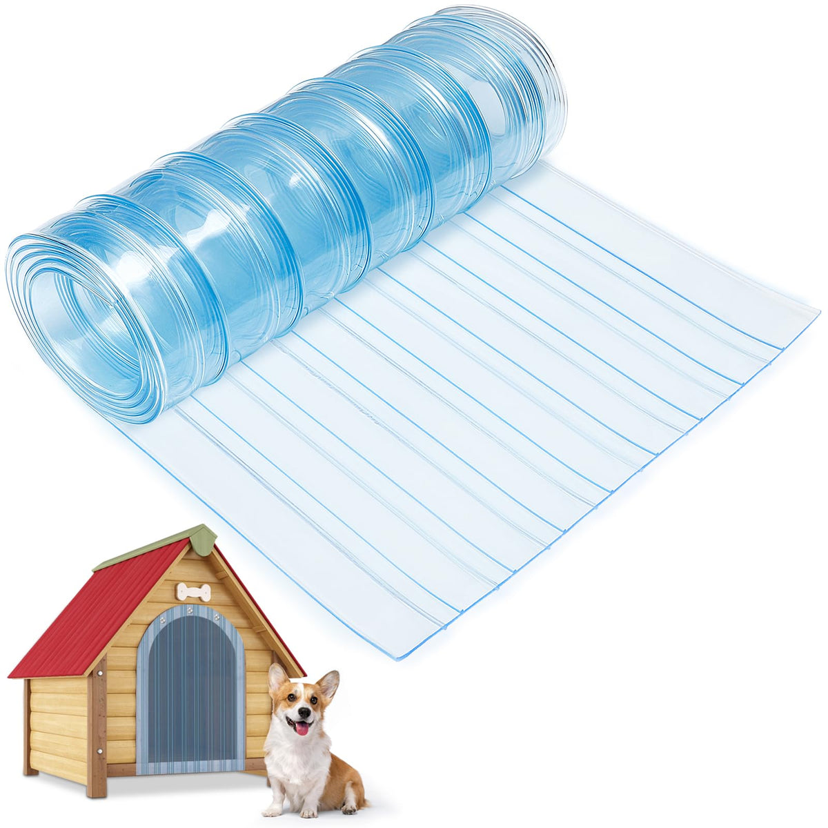MEWTOGO dog door flap close-up highlights durable PVC and scratch resistance for busy pets