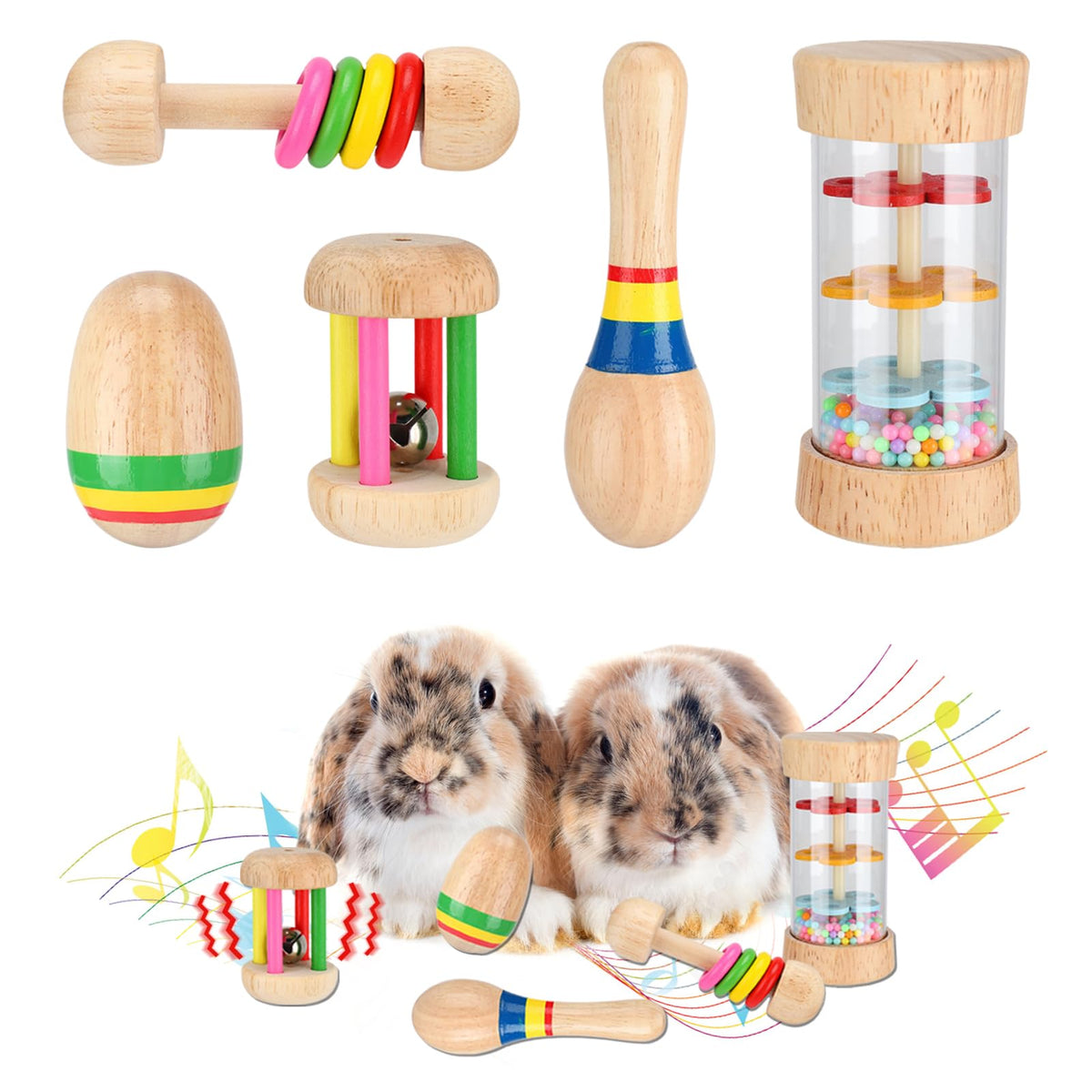 MEWTOGO: juguetes de conejo de madera en colores vivos para estimular la curiosidad.