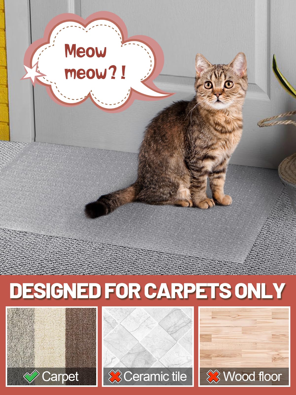 MEWTOGO non-slip back nails keep protector firmly in place on carpet