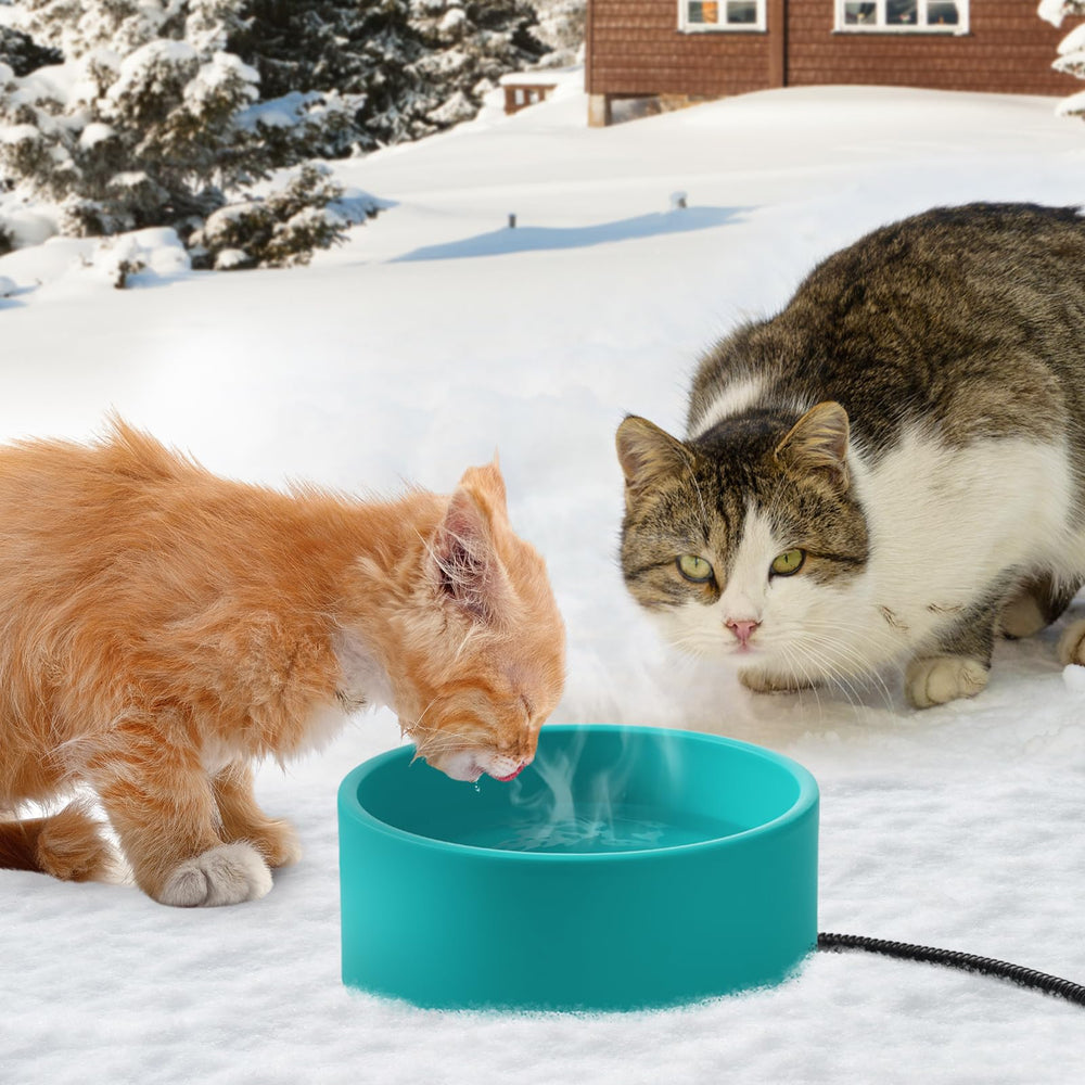 MEWTOGO outdoor winter use scene with pets drinking in cold weather