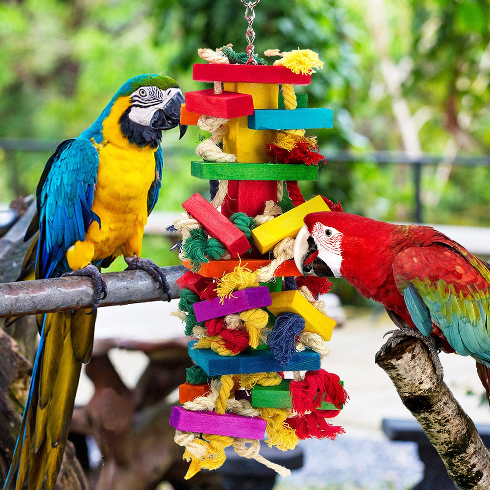 MEWTOGO parrot block toy eye-catching design engages Macaws and Amazons.