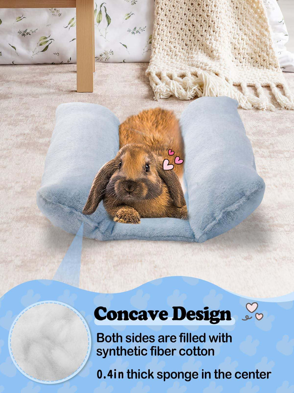 MEWTOGO rabbit bed versatile use adapts to cages, floors, or sofas for convenient lounging.
