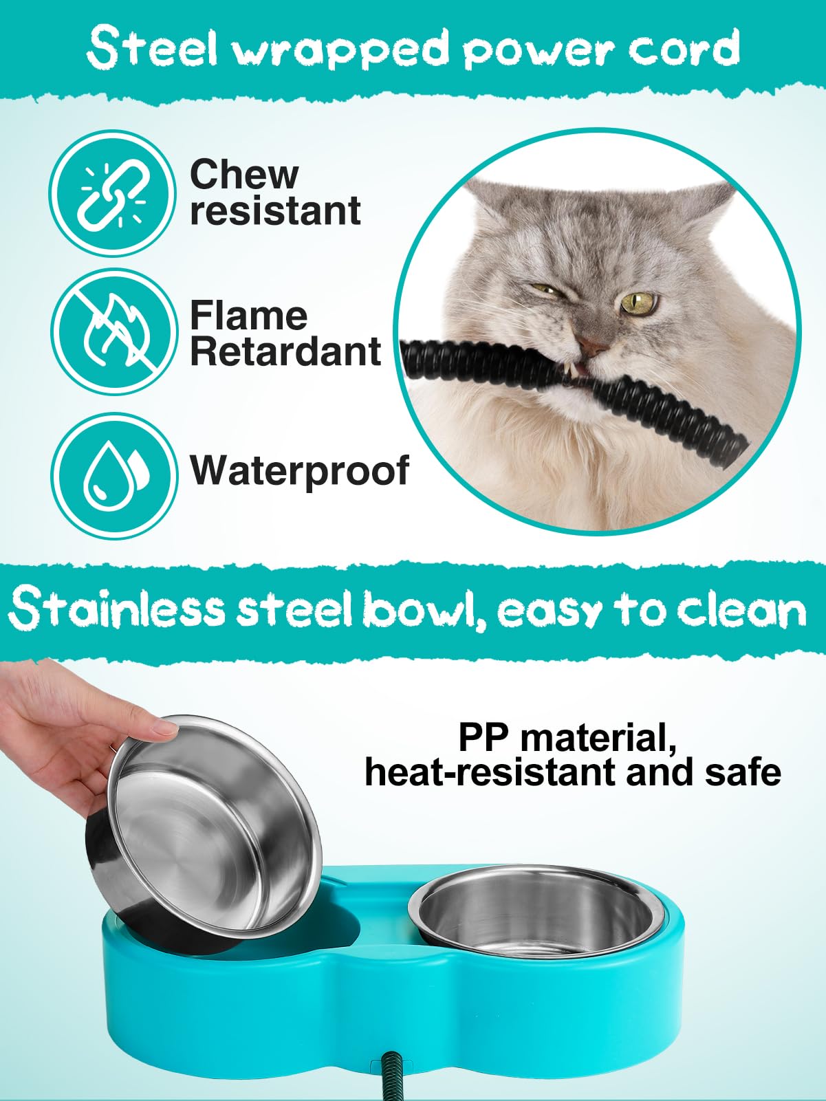 MEWTOGO removable stainless steel bowls enable easy cleaning and refilling