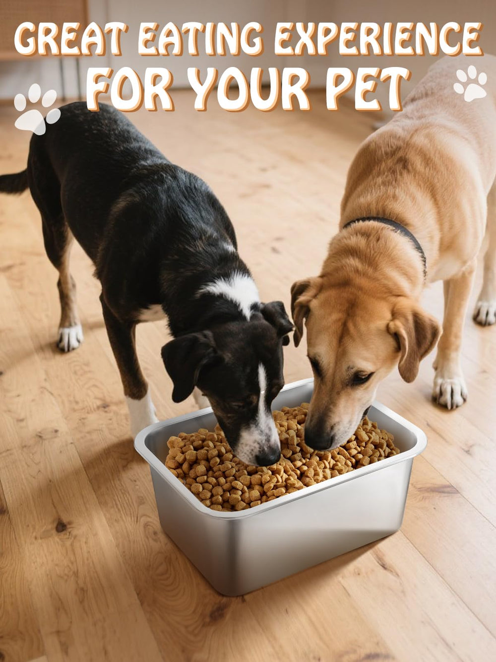 MEWTOGO stable rectangular bowl resists overturning by active dogs.