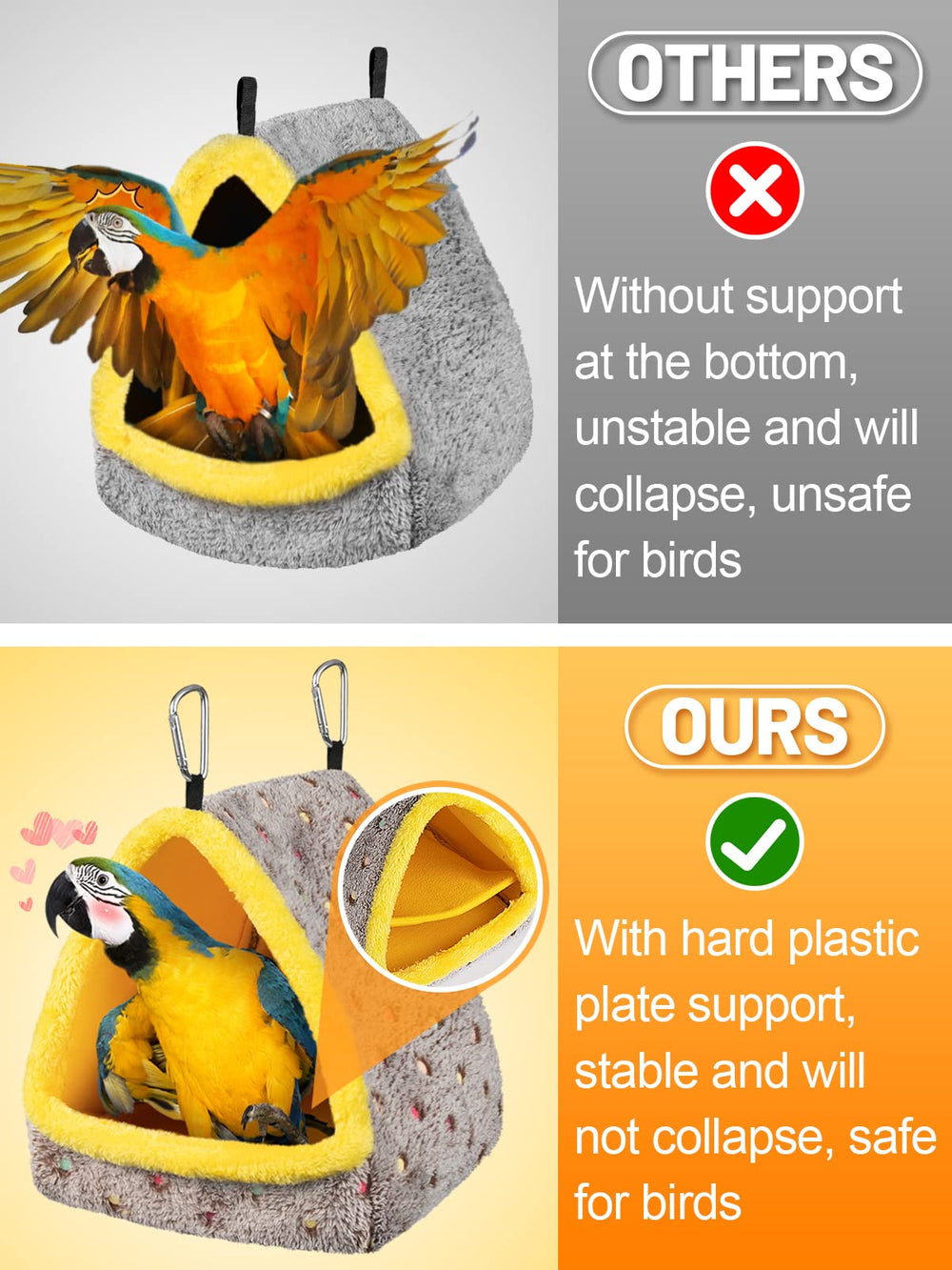 MEWTOGO warm plush bird bed highlights cozy comfort and easy cleaning for parrots