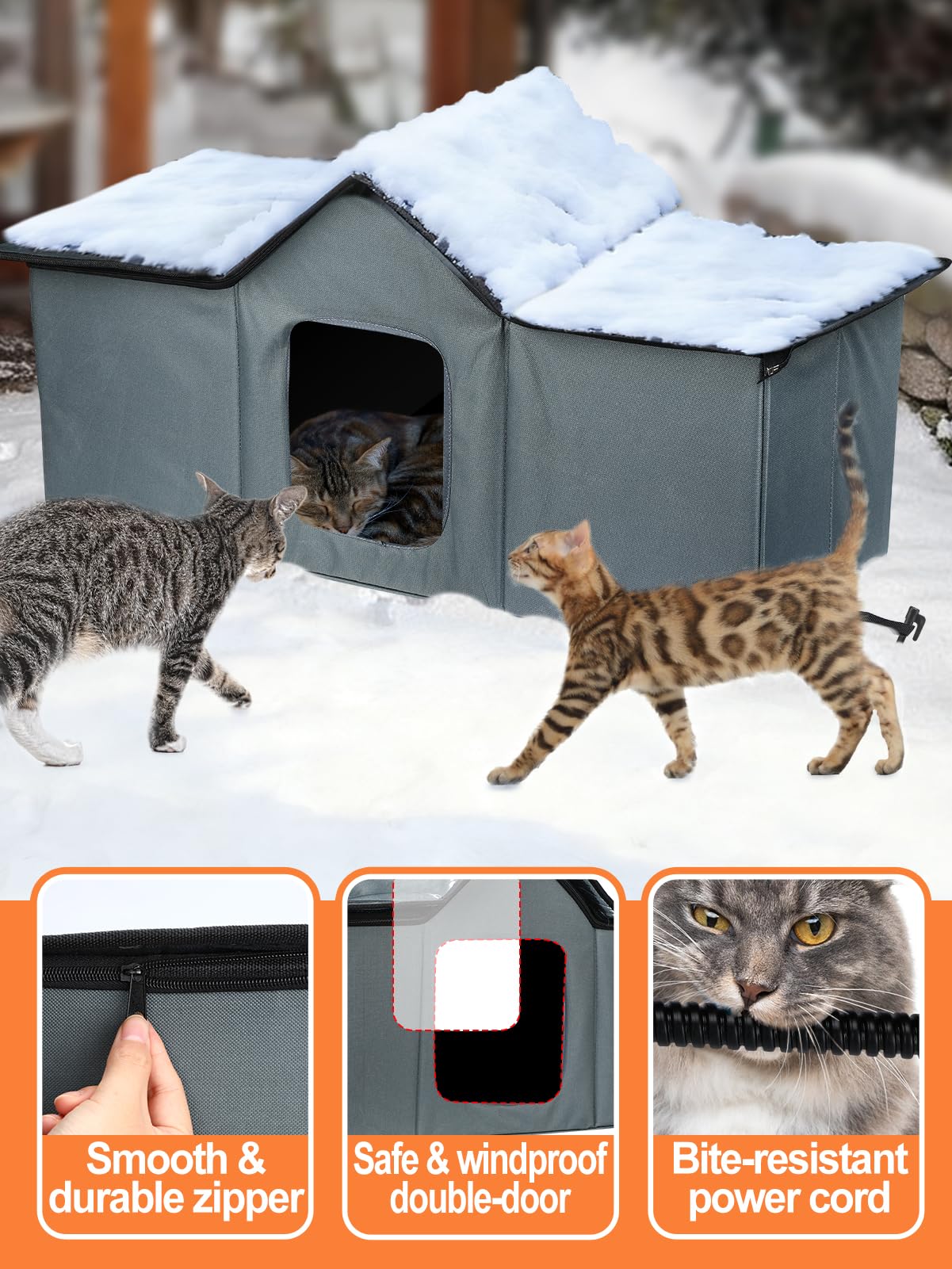 MEWTOGO large cat house dimensions 31.5 by 13.4 by 15.4 inches for 3-4 cats