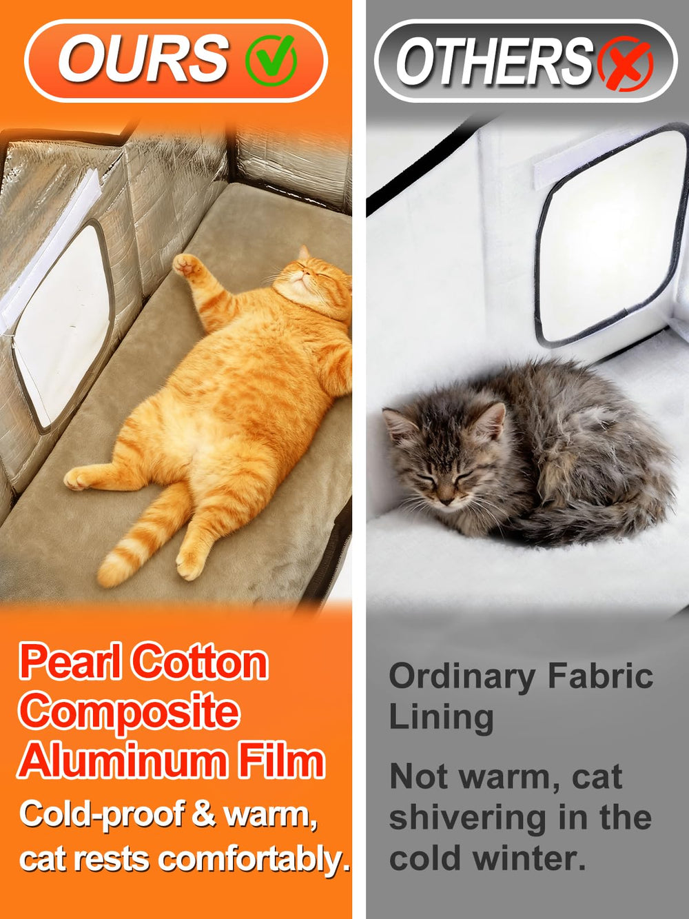 MEWTOGO cat house interior with heating pad delivering cozy warmth for lounging cats