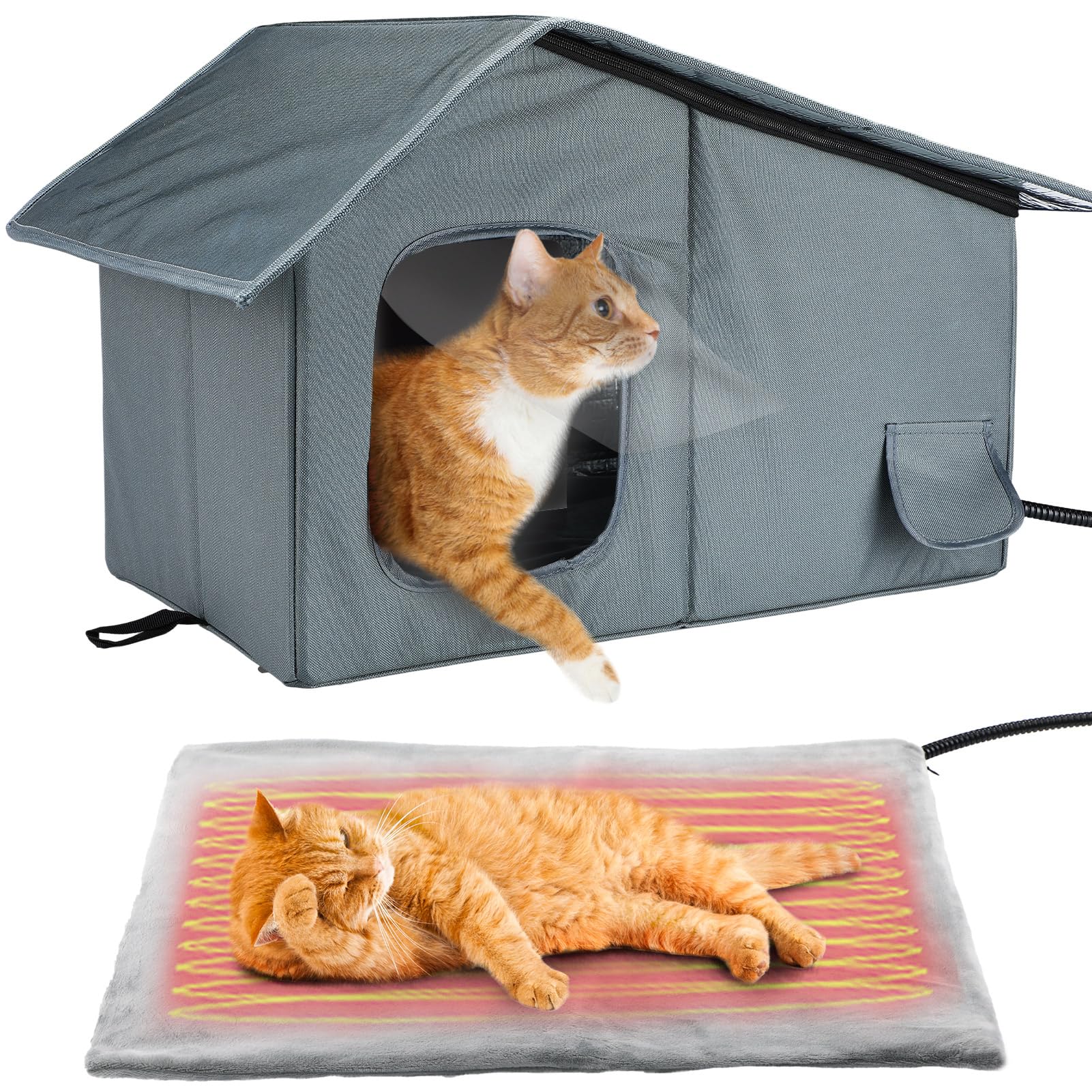MEWTOGO Weatherproof Cat House roof provides waterproof protection for outdoor warmth.