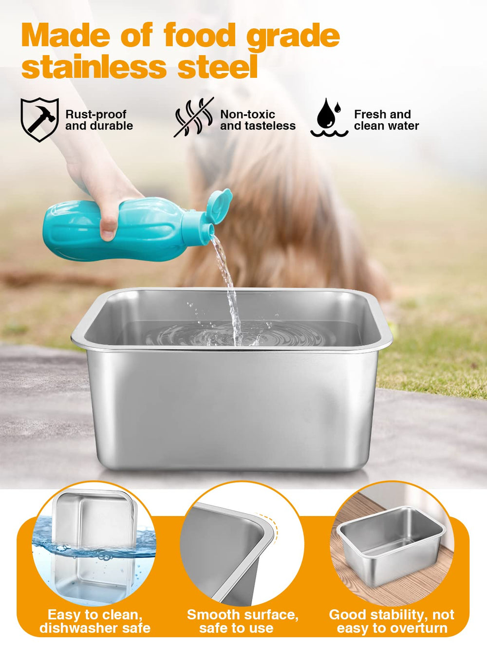 MEWTOGO wide-mouth bowl makes filling and cleaning easier.