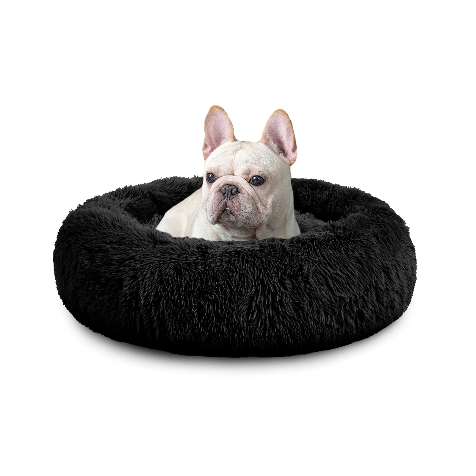 MFOX calming dog bed donut-shape with plush faux fur for cozy naps