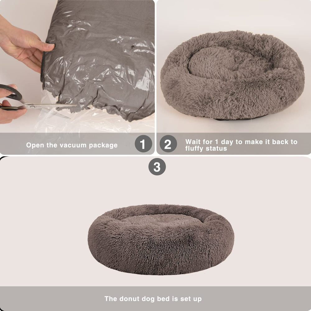 MFOX Calming Dog Bed size chart shows options from S to XL.