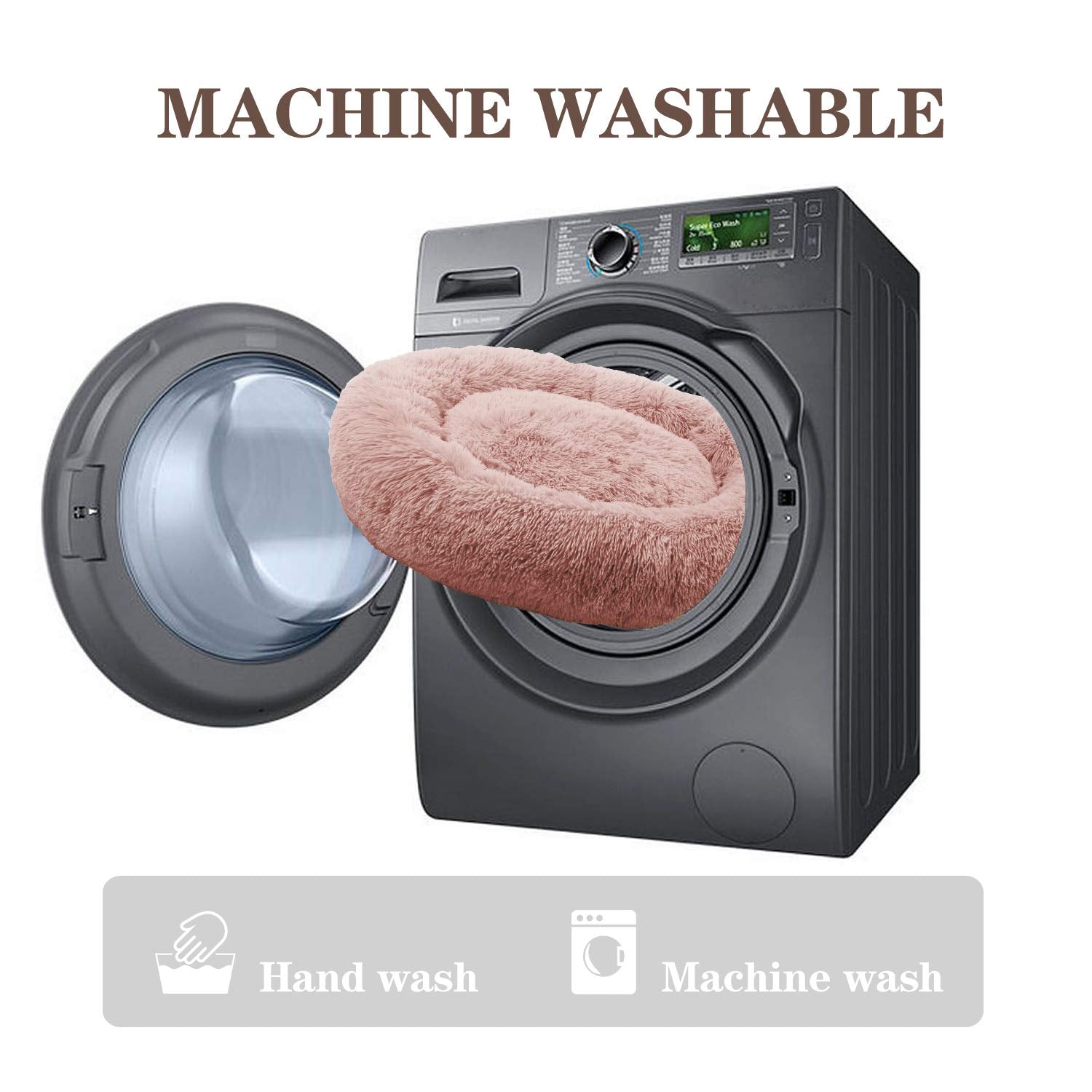 MFOX Calming Dog Bed being washed in a machine for easy care.