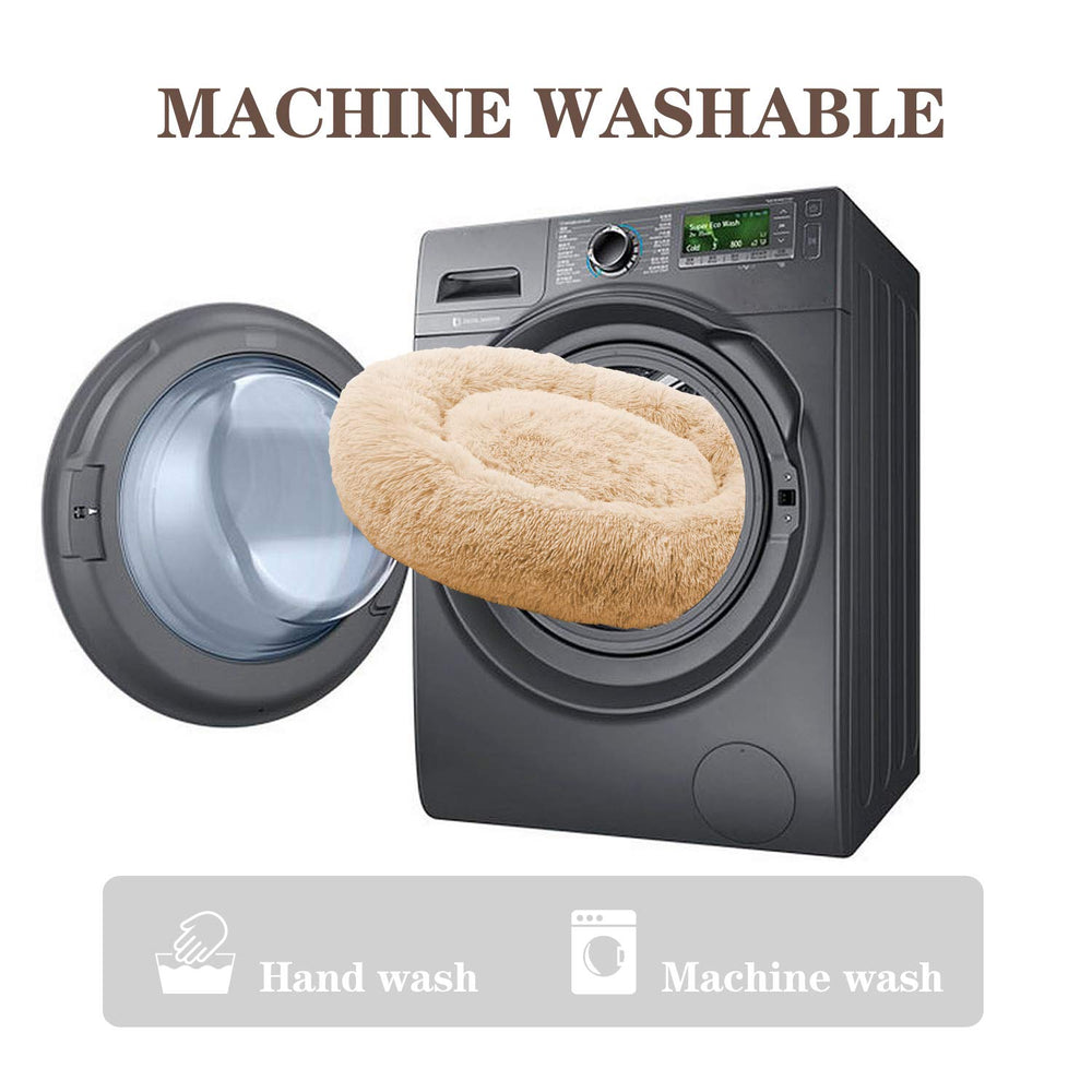 MFOX Calming Dog Bed washing in a machine demonstrates easy cleanup.