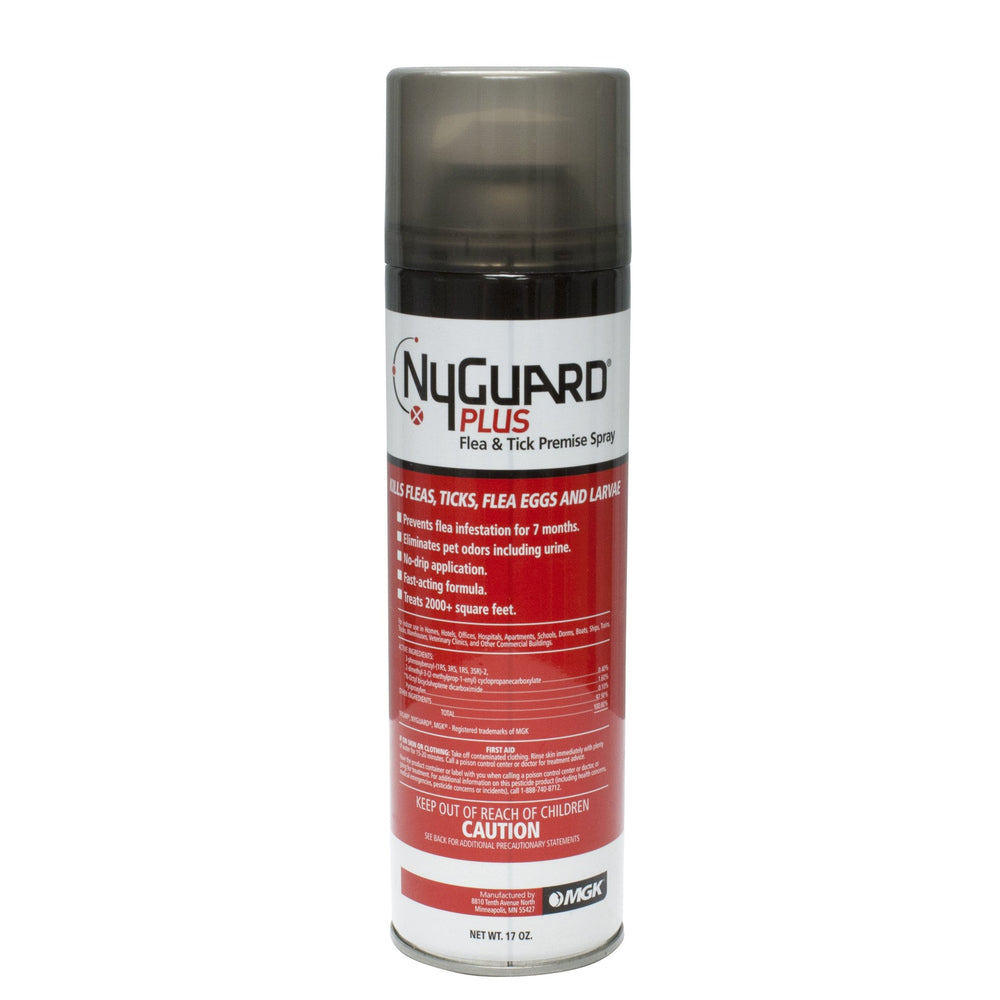 MGK NyGuard Plus Premise Spray can for indoor flea and tick control with odor-neutralizing benefits in homes and offices.