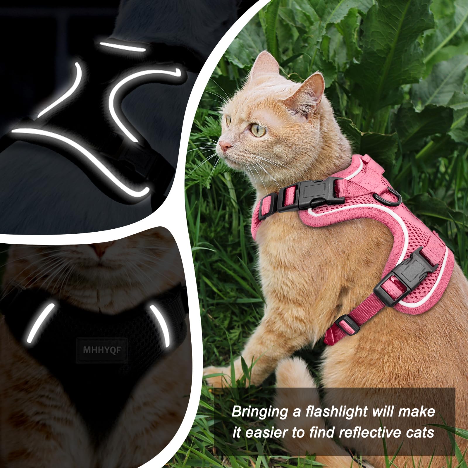 MHHYQF cat harness breathable-air-mesh shows lightweight comfort.