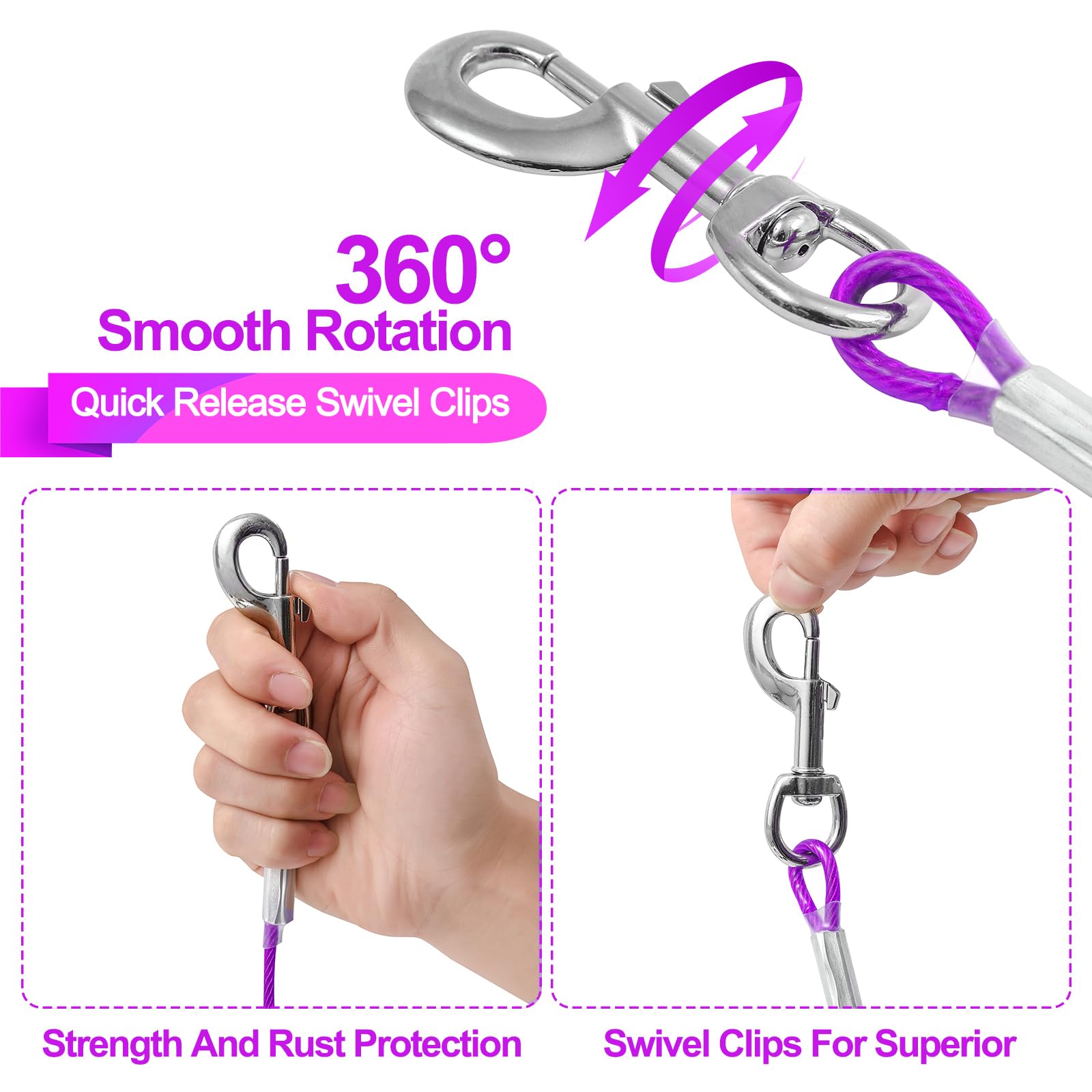 Mi Metty chew-proof dog lead emphasizes rust resistance and long-lasting durability.