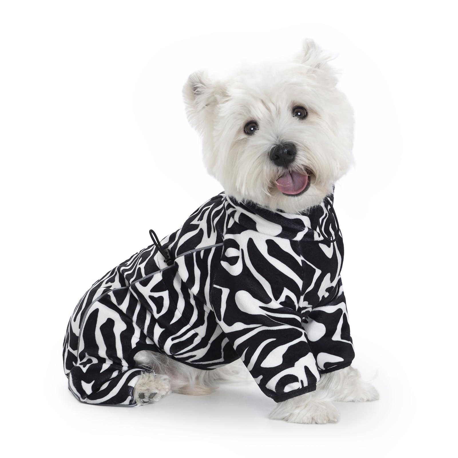 Miaododo fleece dog coat zebra stripe front view highlighting easy on/off design