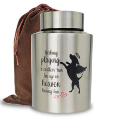 Mianachilu dog urn front design featuring angel motif for remembrance