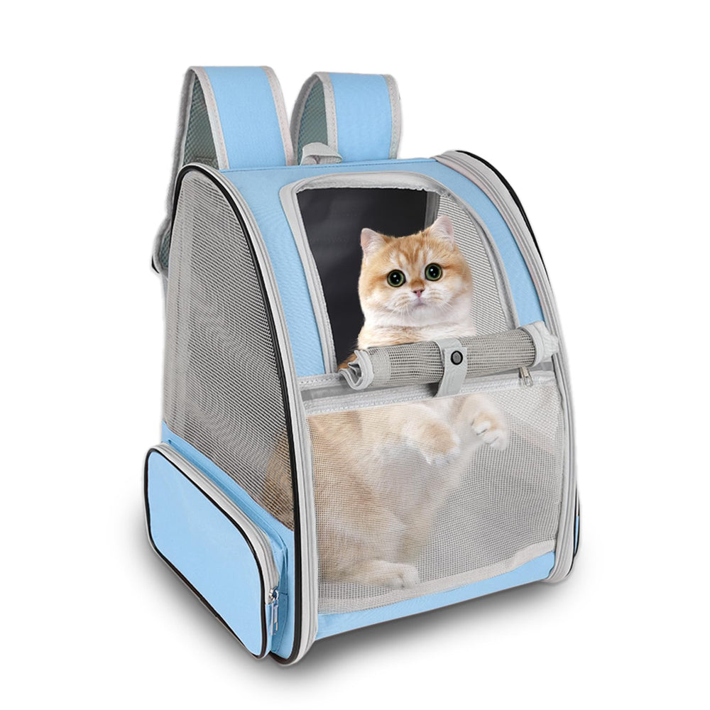 Miaoaws cat backpack carrier front view shows roomy interior for small pets.