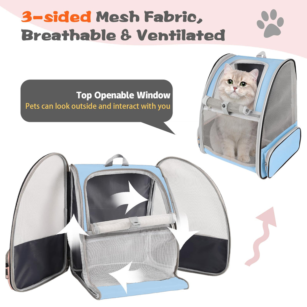 Miaoaws ventilated mesh three-sided design provides airflow and pet visibility during trips.