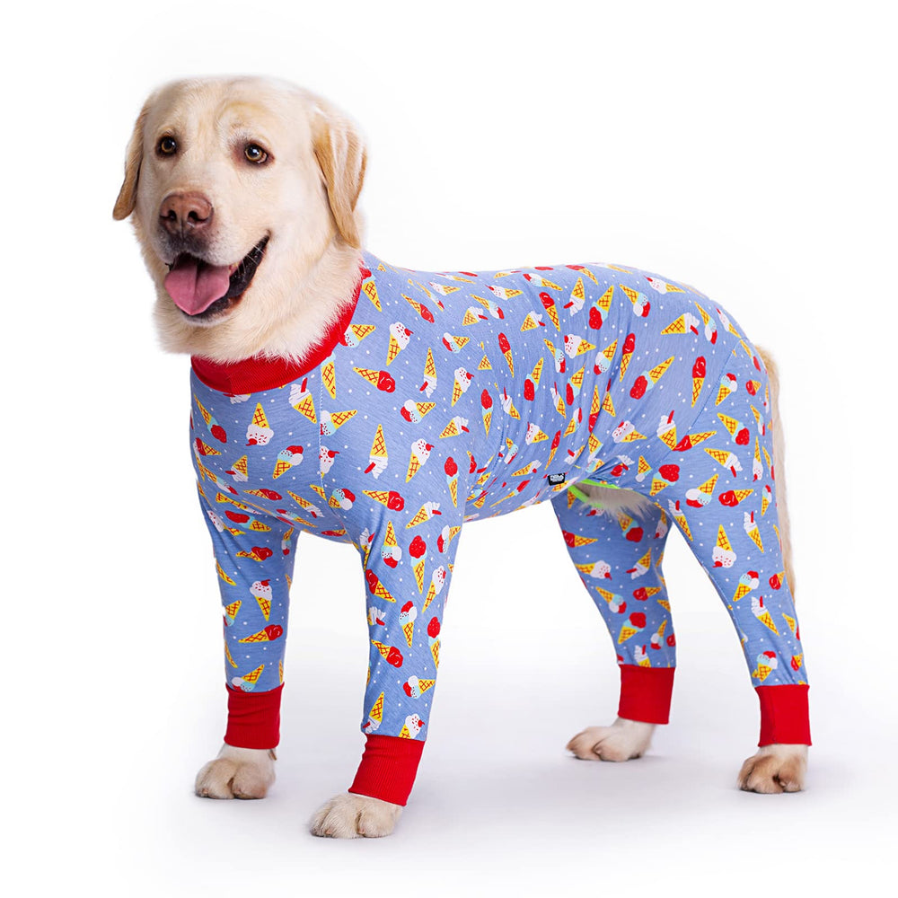 Miaododo ice cream recovery suit front view reduces licking and supports post-surgery comfort