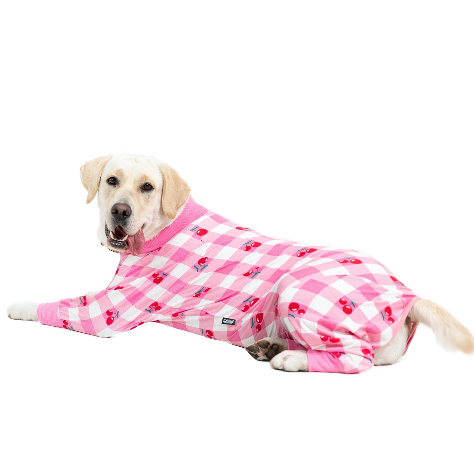 Miaododo pink dog recovery suit size-guide aids accurate fit selection.
