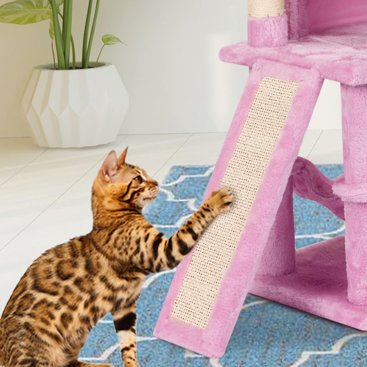 MIAO PAW pink cat tree assembly tools demonstrates easy setup