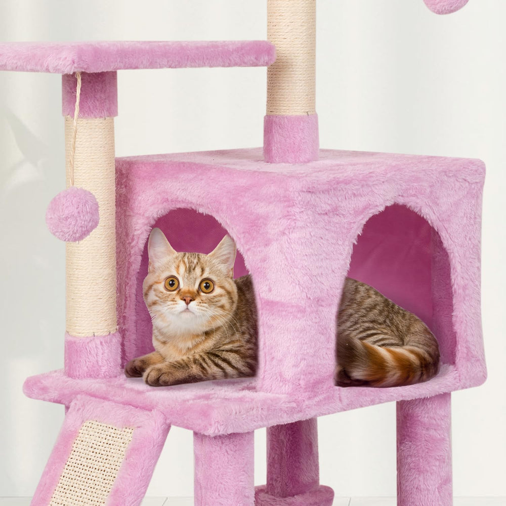 MIAO PAW pink cat tree board shot shows sturdy perch and stability
