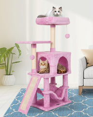 MIAO PAW pink cat tree front view invites indoor lounging and play