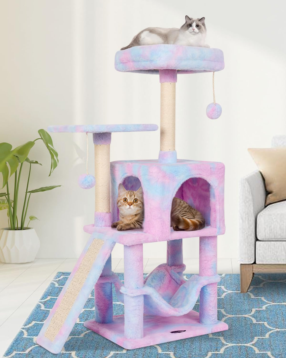 MIAO PAW Rainbow cat tree dimensions highlight a sturdy indoor playtower for cats